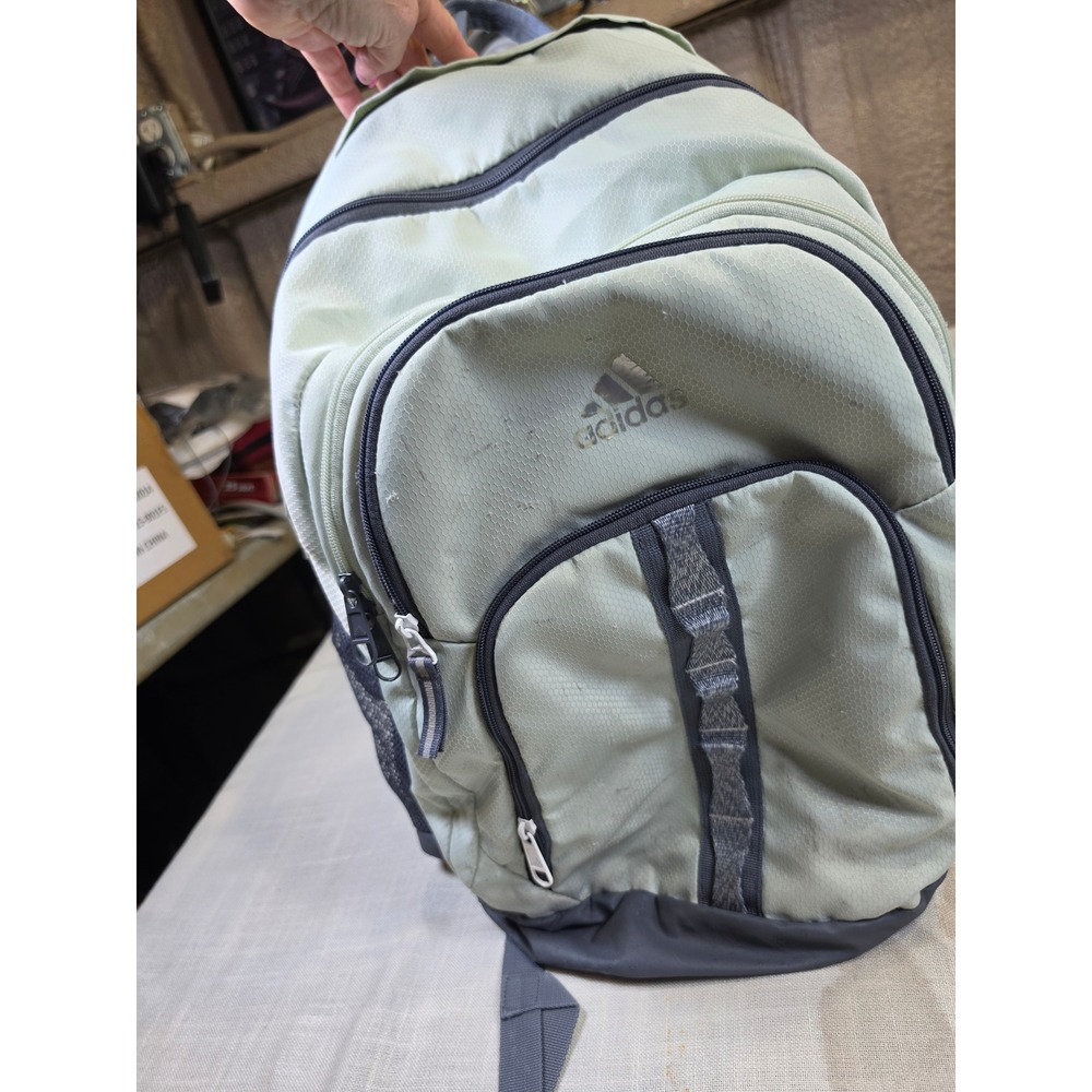 Adidas Backpack Sage Green Grey Honeycomb Ripstop Multi Pocket School Travel Bag